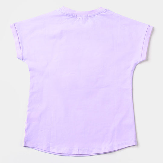 Girls Lycra Jersey T-Shirt Butterfly-Purple