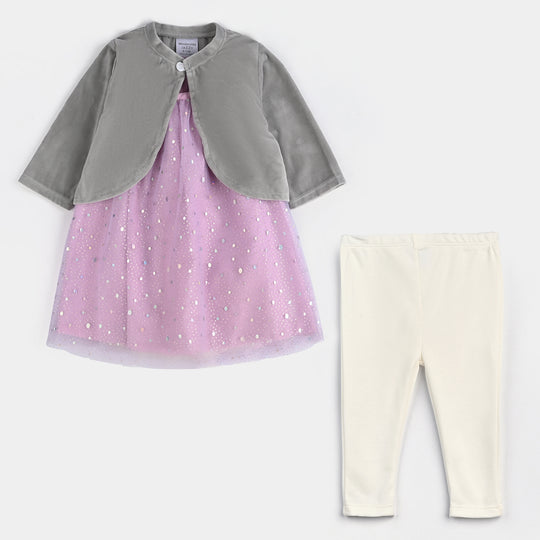 Infant Girls Cotton Interlock Fancy Suit-Grey/Purple