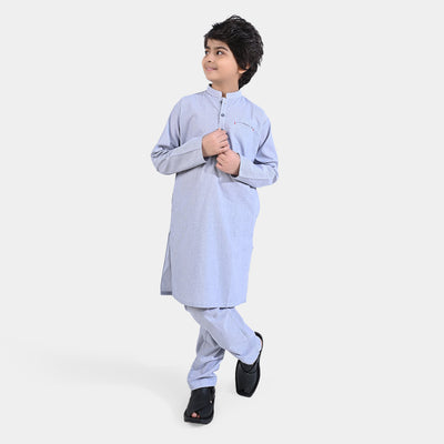 Boys Yarn Dyed Kurta Shalwar Suit -L/GREY