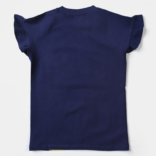 Girls Lycra Jersey T-Shirt Butterfly-NAVY