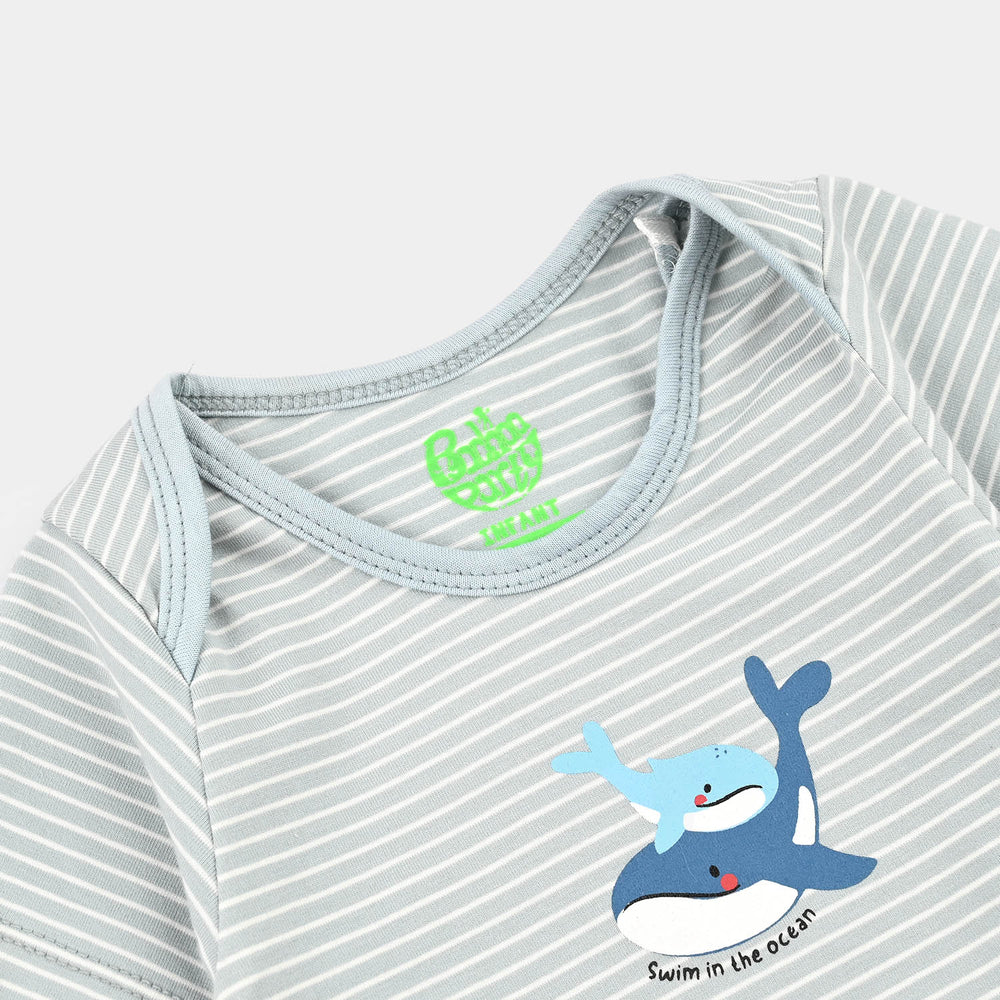 Infant Boys Yarn Dyed Basic Romper Lets Swim