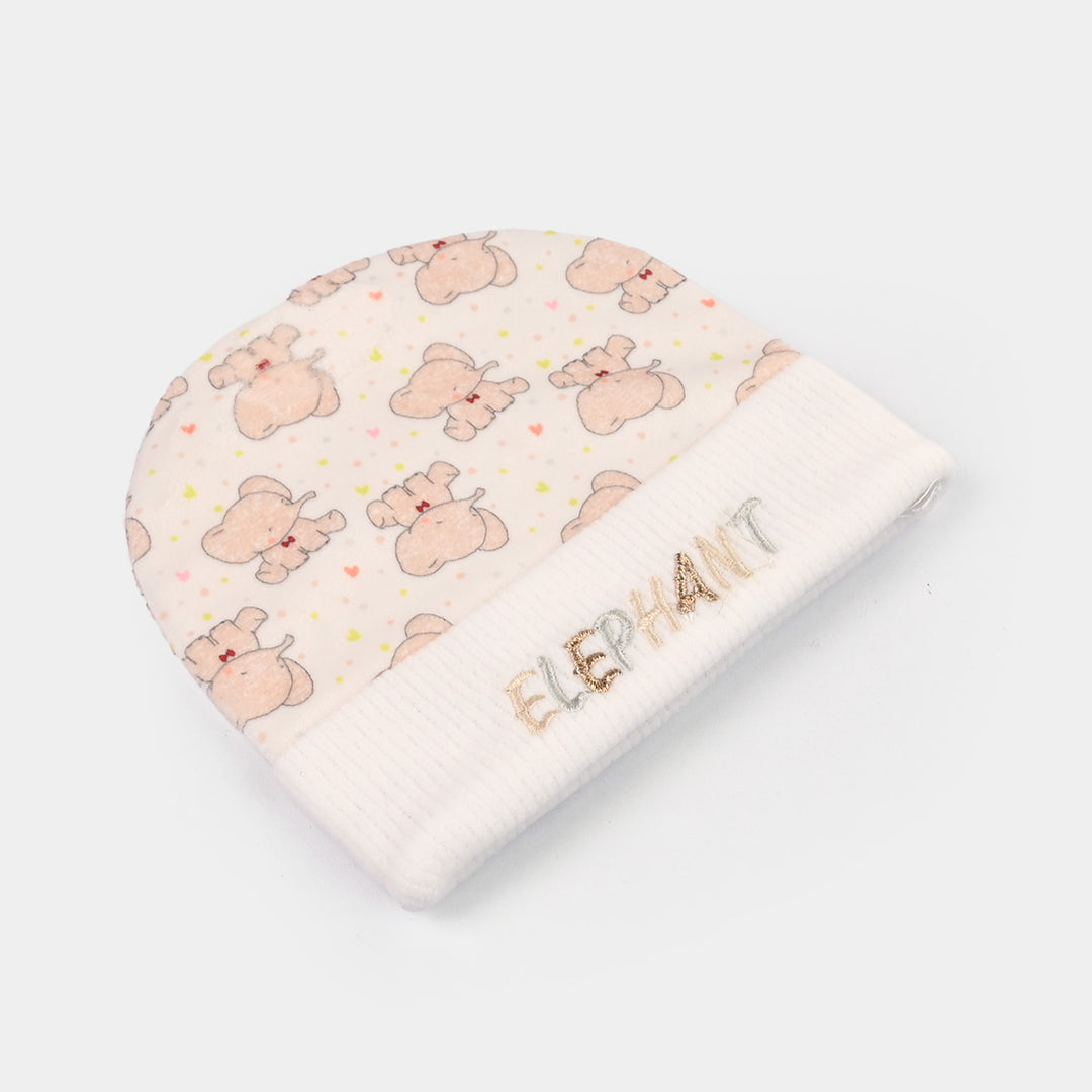 Baby Cap Velvet White Light Orange Elephant