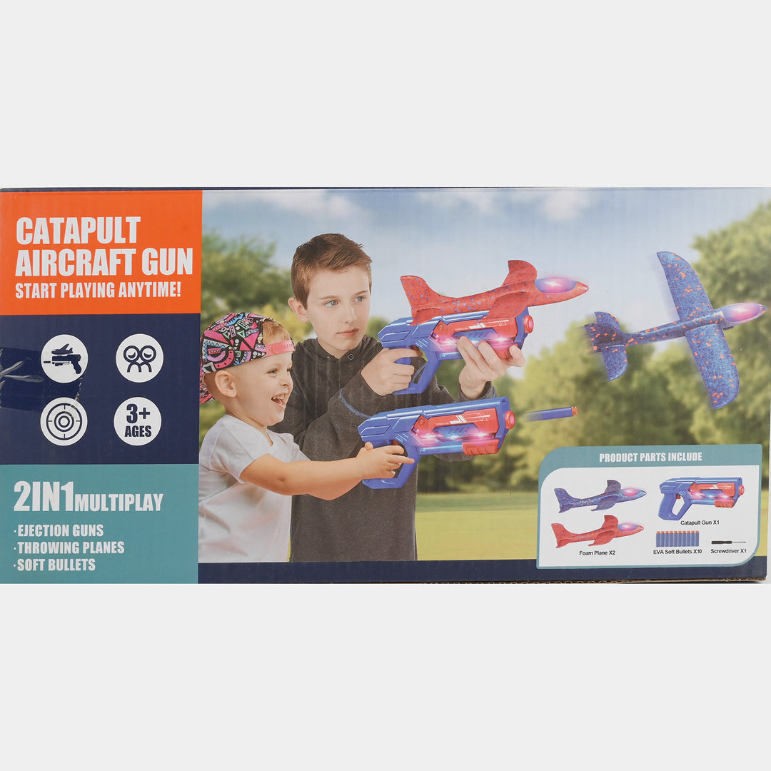 2 IN 1 Foam Glider Plane & Launcher Toy Set