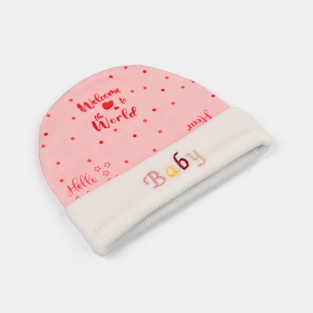 Baby Cap Velvet Pink Wellcome To The World