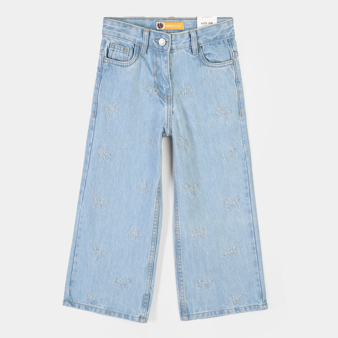 Girls Denim rigid Pant Bow-Mid.Blue