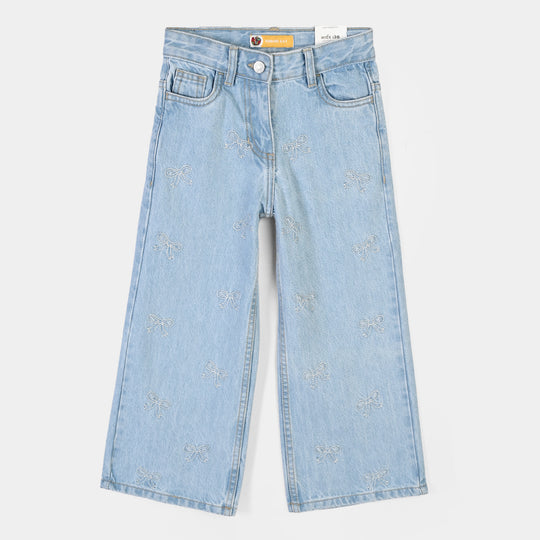 Girls Denim rigid Pant Bow-Mid.Blue