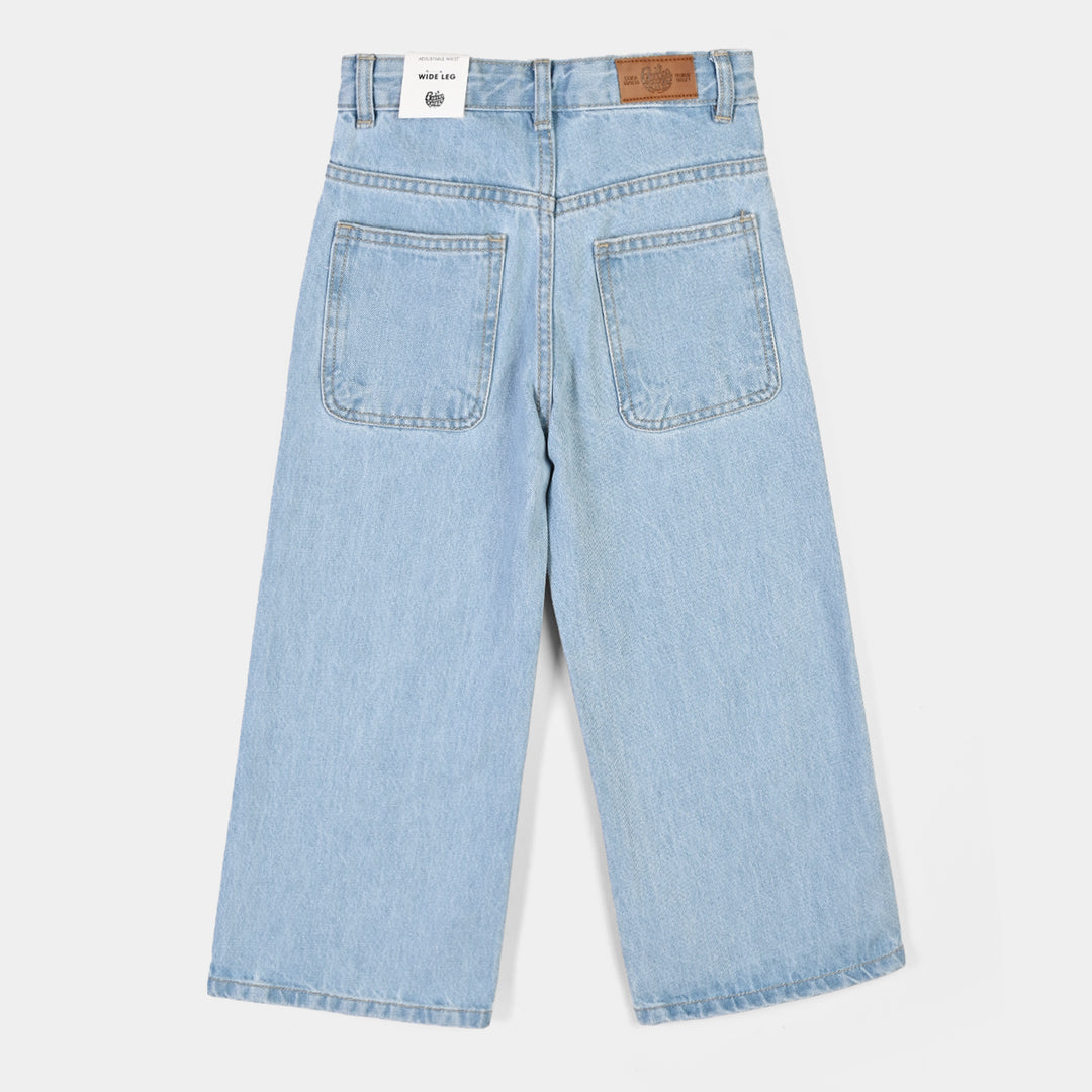 Girls Denim rigid Pant Bow-Mid.Blue