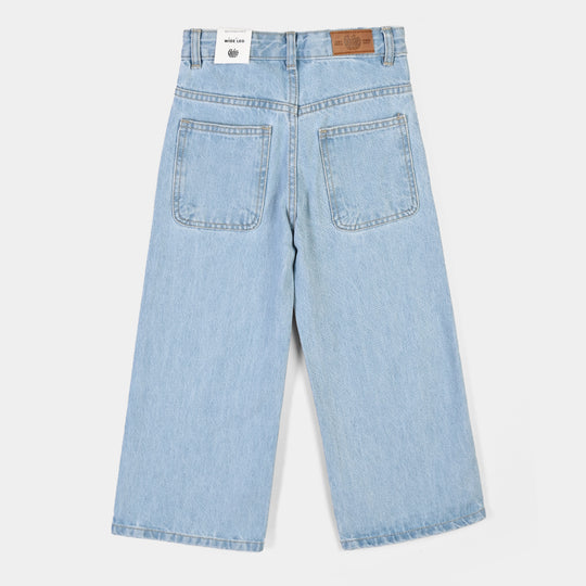 Girls Denim rigid Pant Bow-Mid.Blue