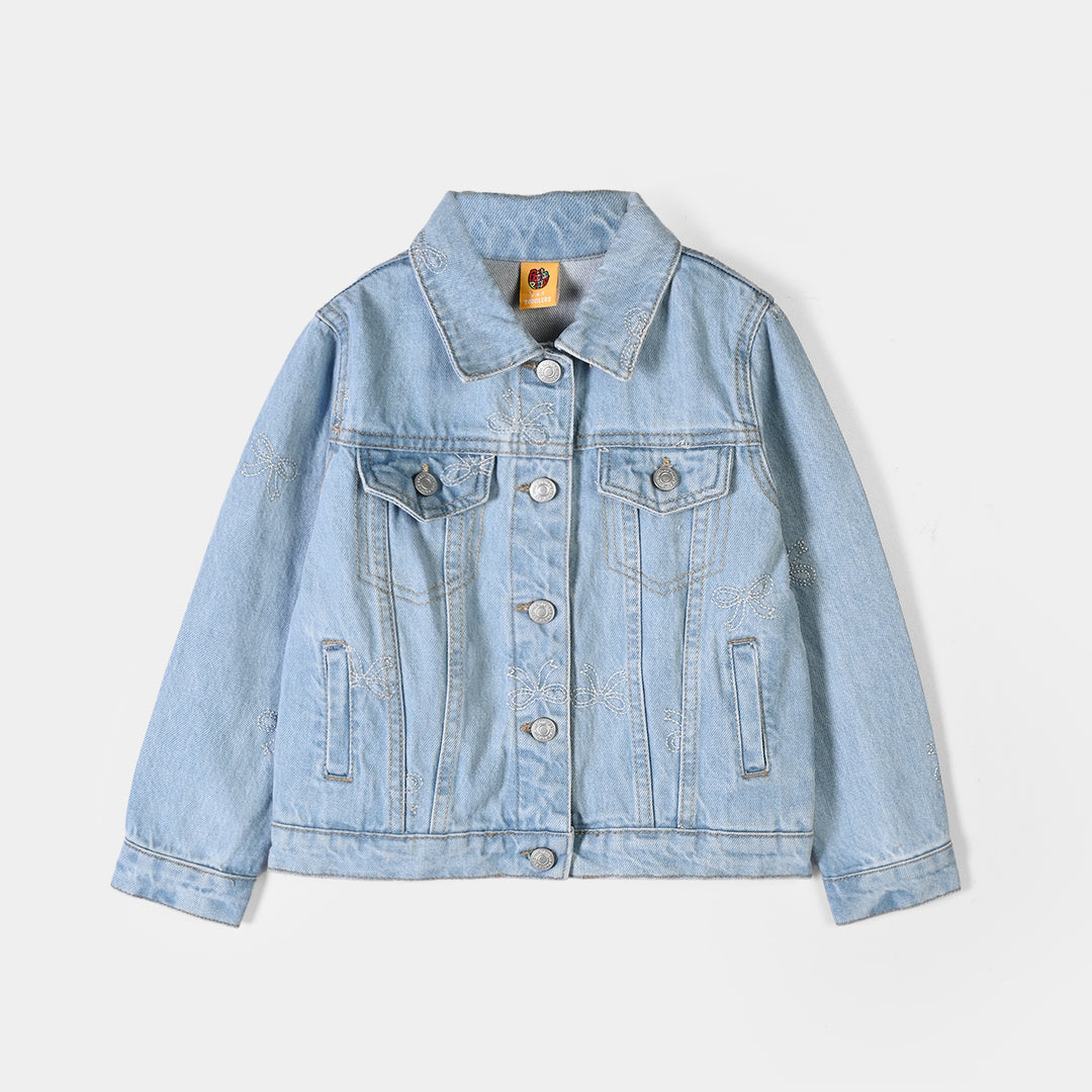 Girls Denim rigid Woven Jacket Bow-LT.Blue