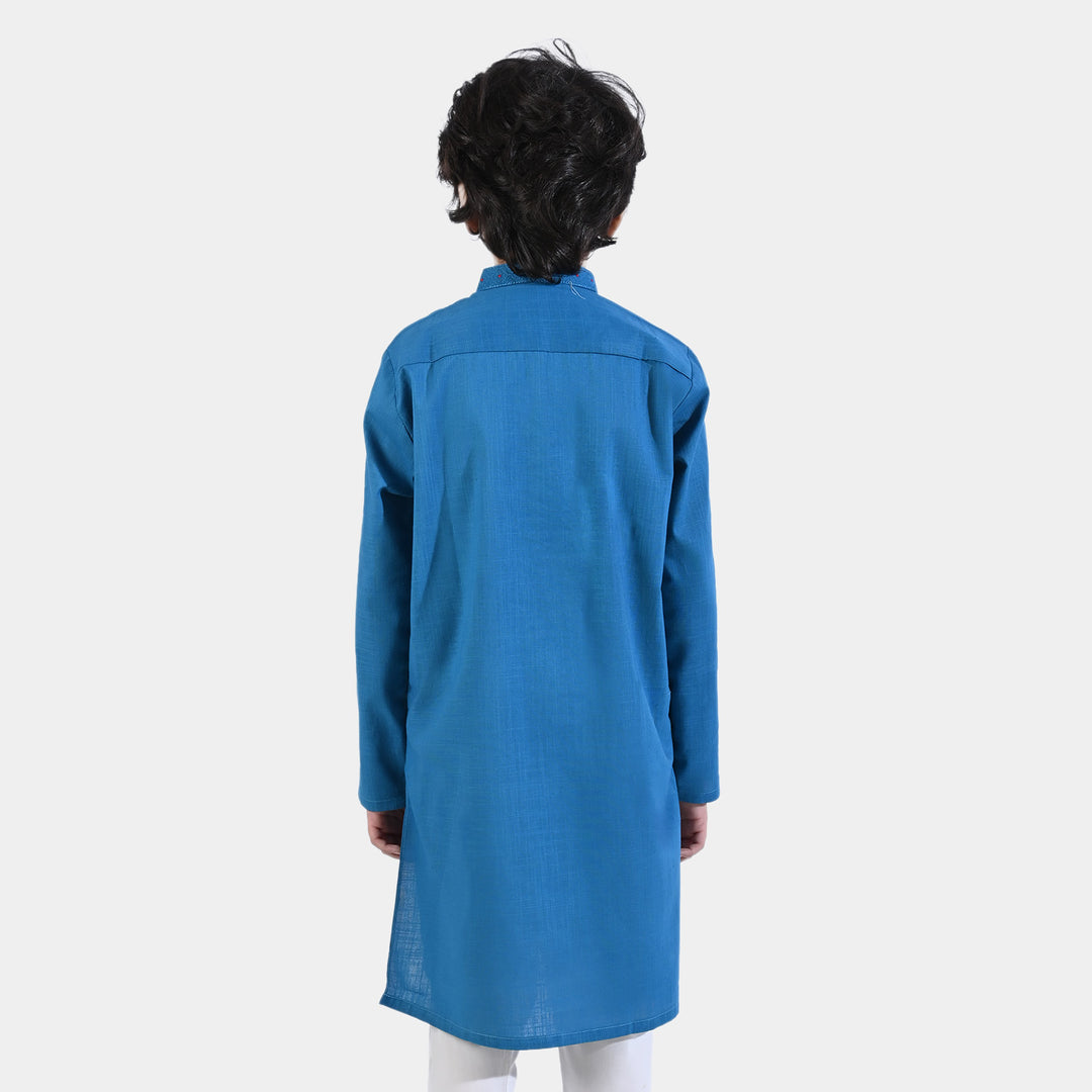 Boys Cotton Slub Embroidered Kurta (Cross stitch)-Turkish