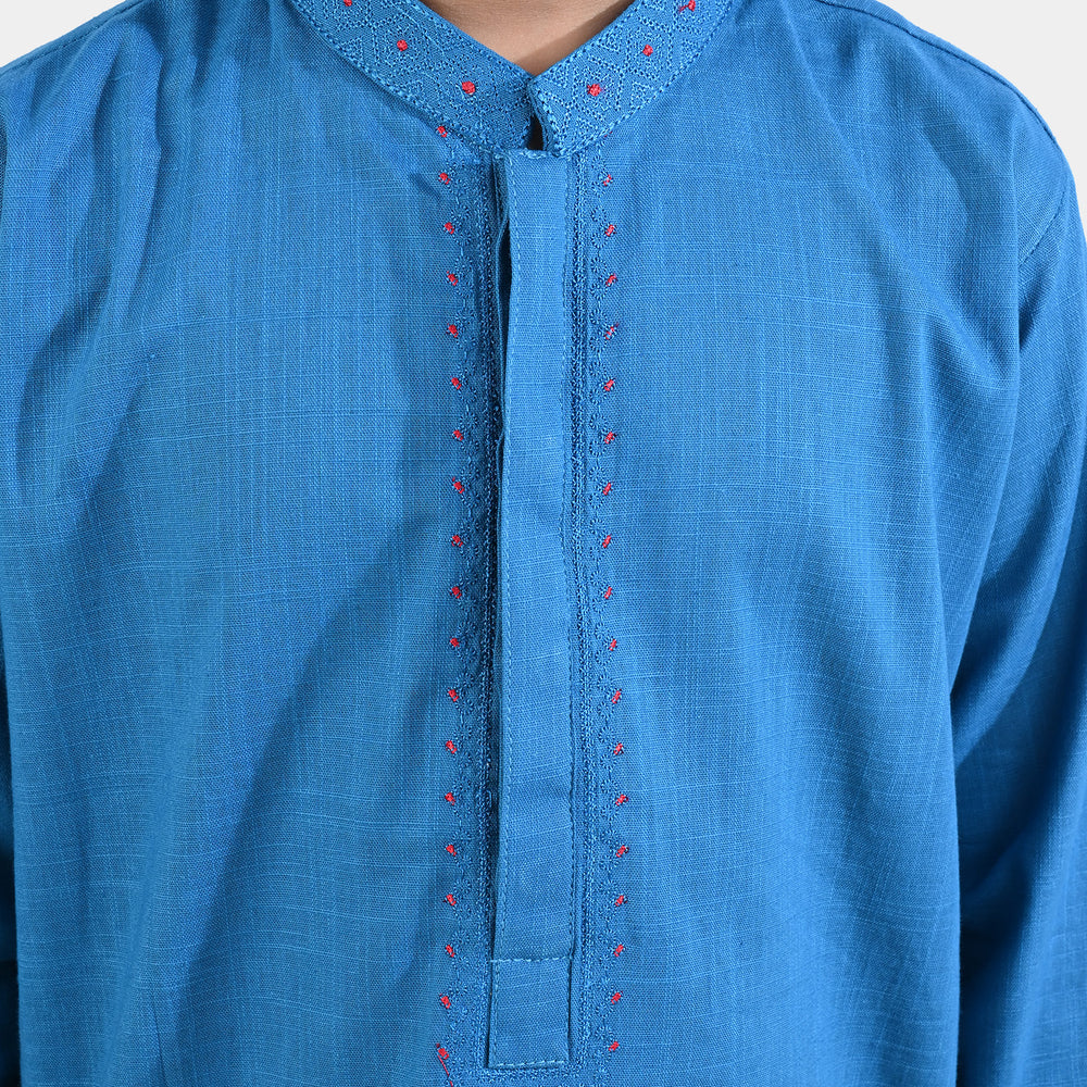 Boys Cotton Slub Embroidered Kurta (Cross stitch)-Turkish