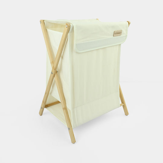 Natural Wood X-Frame Laundry Basket