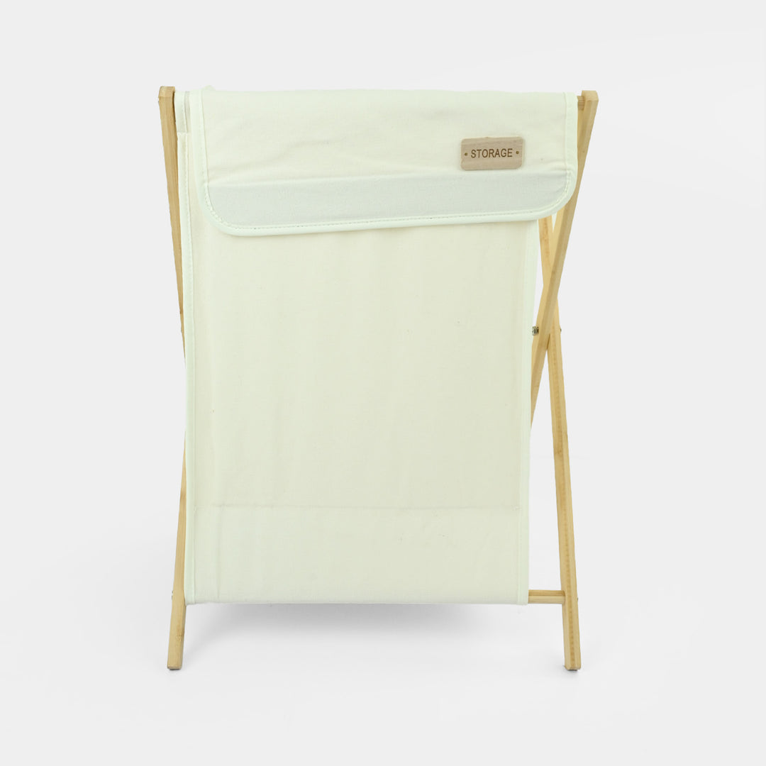 Natural Wood X-Frame Laundry Basket