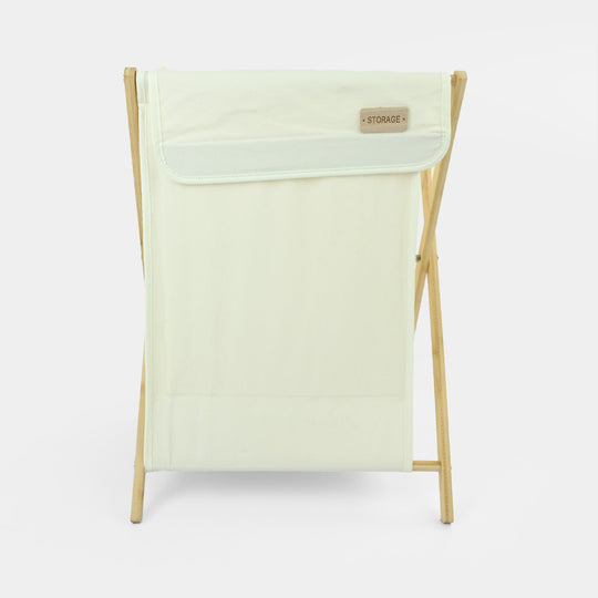 Natural Wood X-Frame Laundry Basket