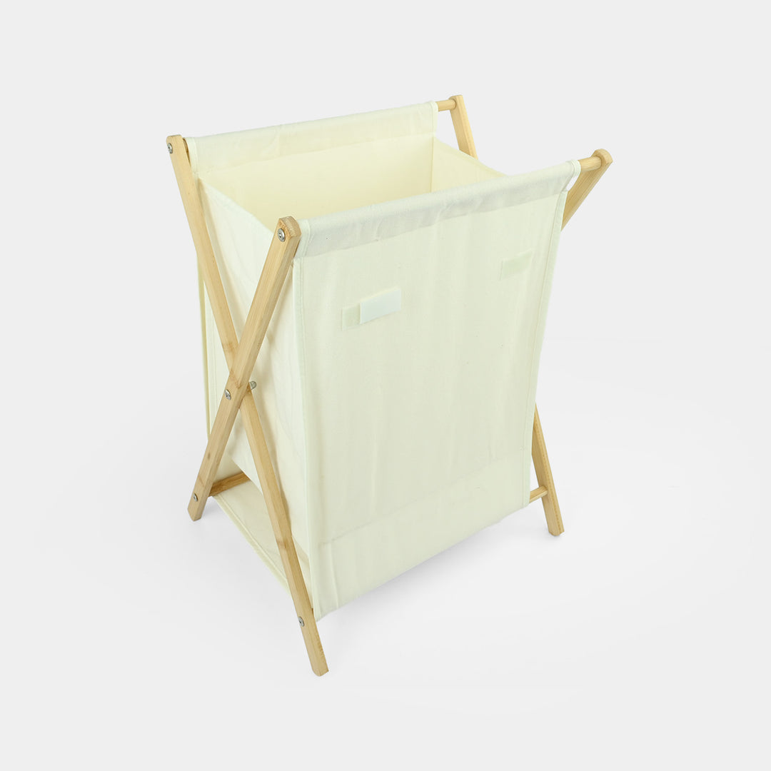 Natural Wood X-Frame Laundry Basket