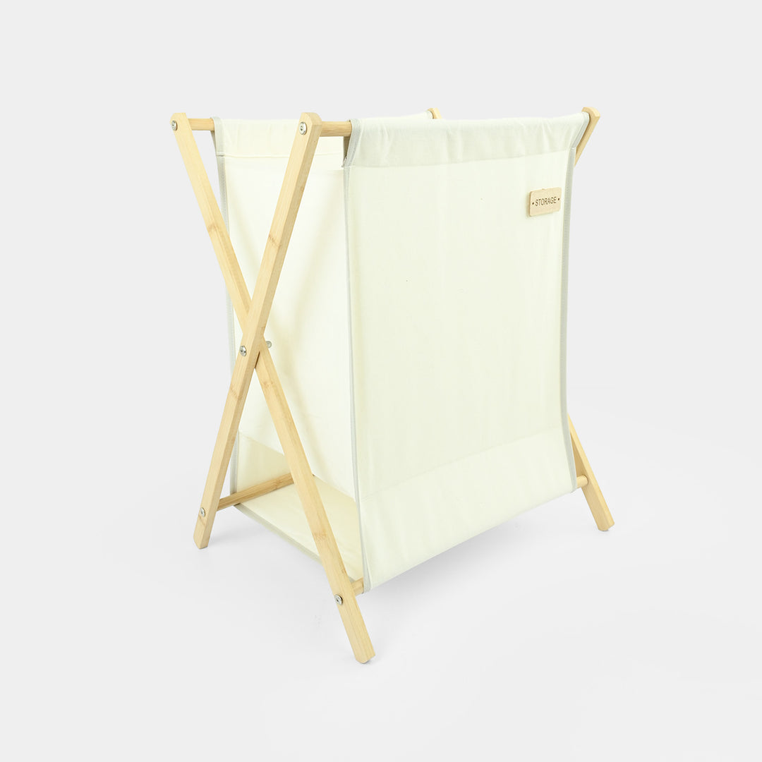 Natural Wood X-Frame Laundry Basket