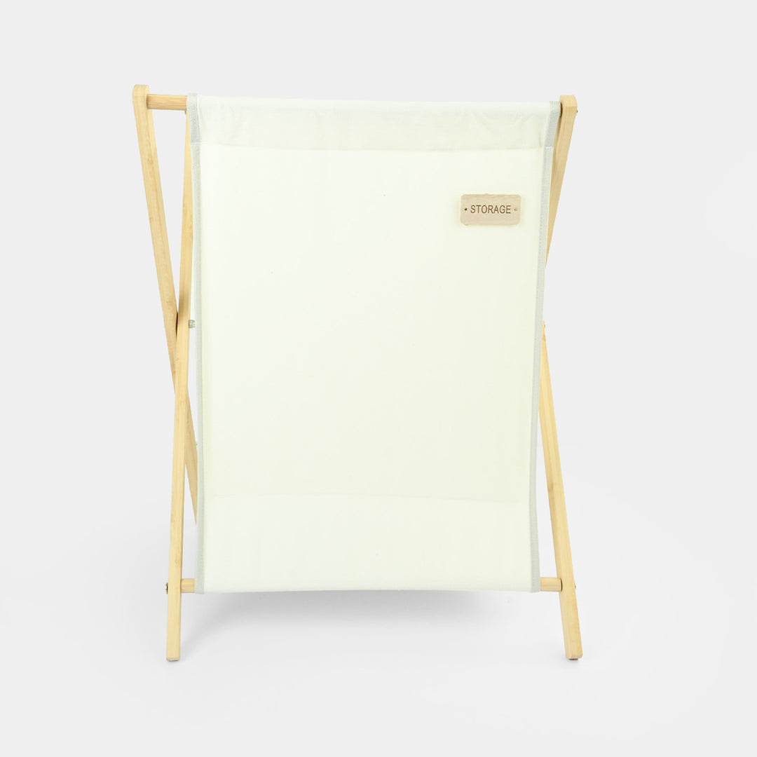 Natural Wood X-Frame Laundry Basket