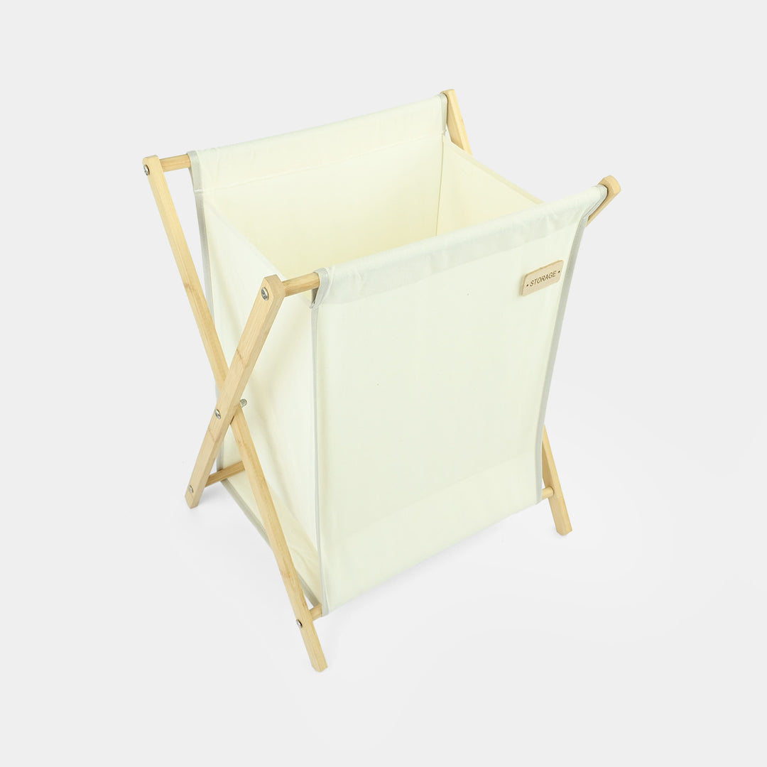Natural Wood X-Frame Laundry Basket