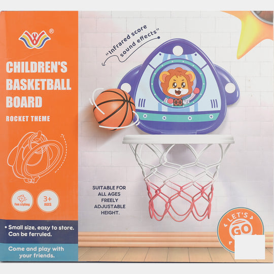 Rocket Theme 2-in-1 Electronic Basketball Hoop & Ring Toss Set