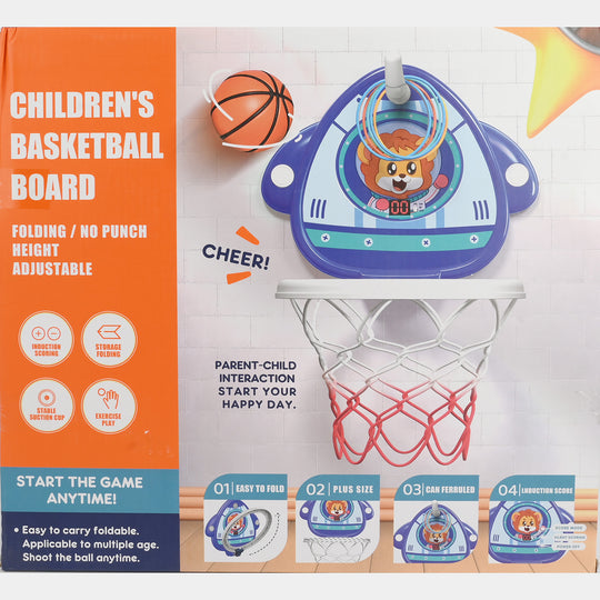 Rocket Theme 2-in-1 Electronic Basketball Hoop & Ring Toss Set