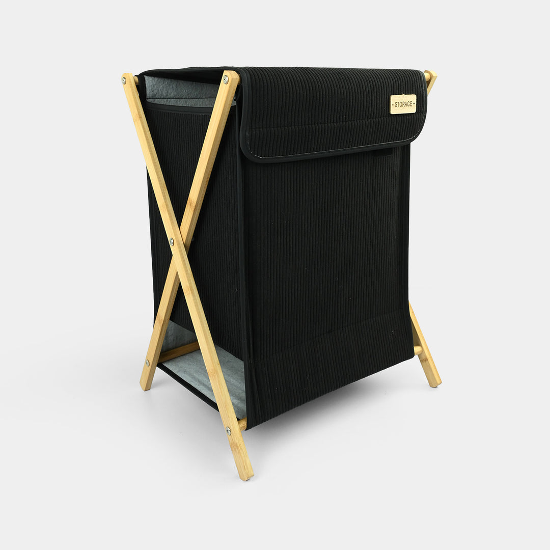 Natural Wood X-Frame Laundry Basket