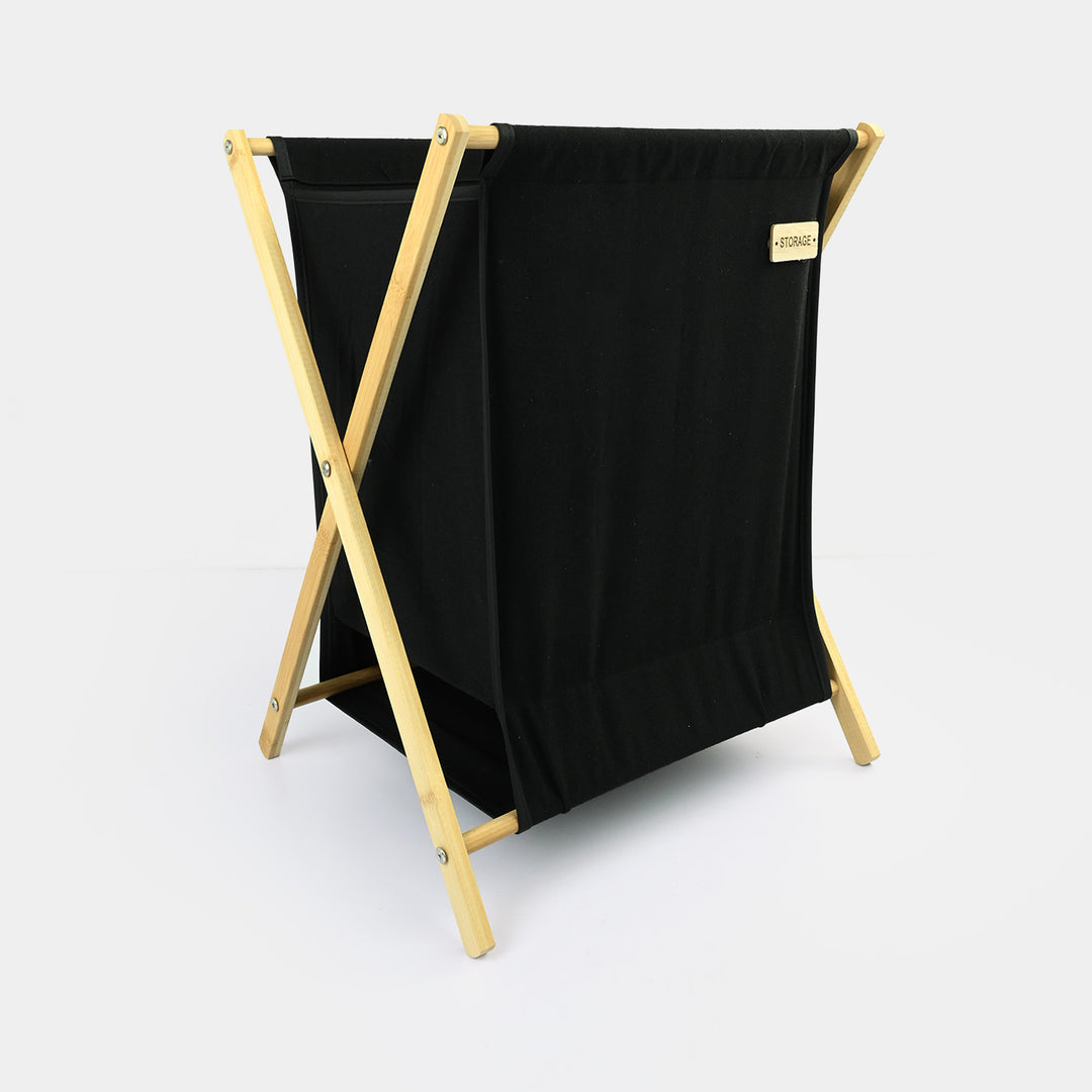 Natural Wood X-Frame Laundry Basket