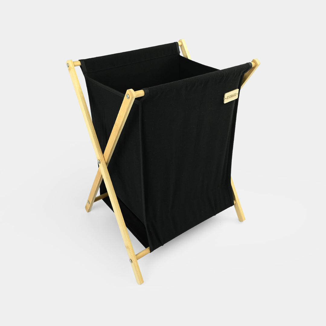 Natural Wood X-Frame Laundry Basket