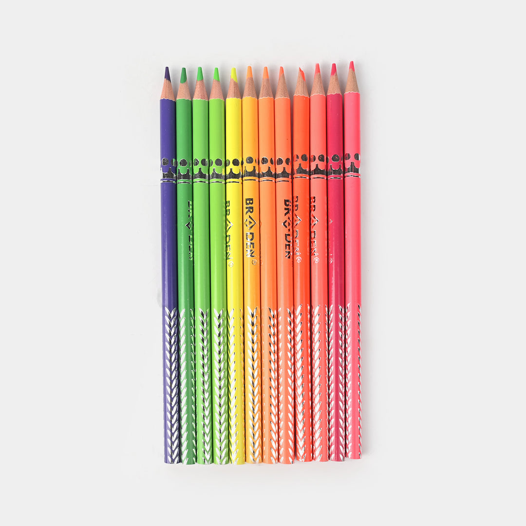 Braden Fluorescent 12 Color Pencils | Bright & Smooth