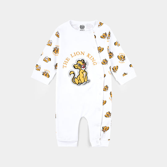 Infant Boys Cotton Interlock Knitted Romper Lion King-White