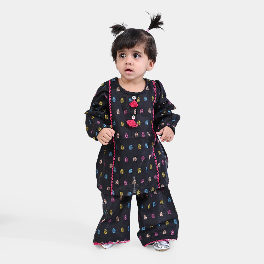 Infant Girls Jacquard 2PCs Suit POP-BLACK