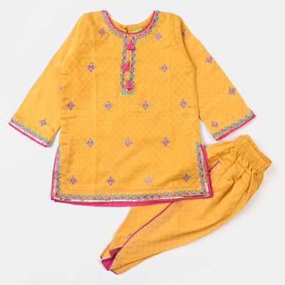 Infant Girls Jacquard EMB 2PC Suit Delicate-Mustard
