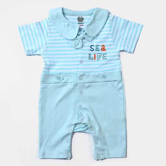 Infant Boys Cotton Interlock Knitted Romper-Yarn Dyed