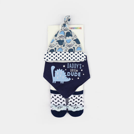 Baby Cap, Bib & Sock 6-9M 3 Pcs Set