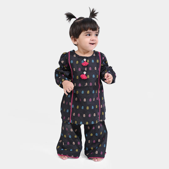 Infant Girls Jacquard 2PCs Suit POP-BLACK