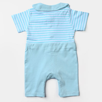 Infant Boys Cotton Poplin Knitted Romper-Yarn Dyed