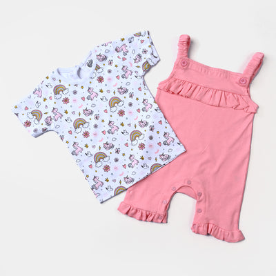 Infant Girls Cotton Poplin 2 Piece Set (T-Shirt/Overal)-mIX