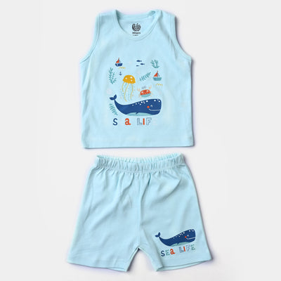 Infant Boys Cotton Poplin 6 Piece Set (T-Shirt/Sando/Short/Cap/Bib/Socks)-mIX