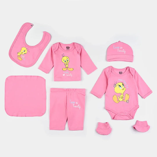 Infant Girls Cotton Interlock 7 Piece Set Character-Pink