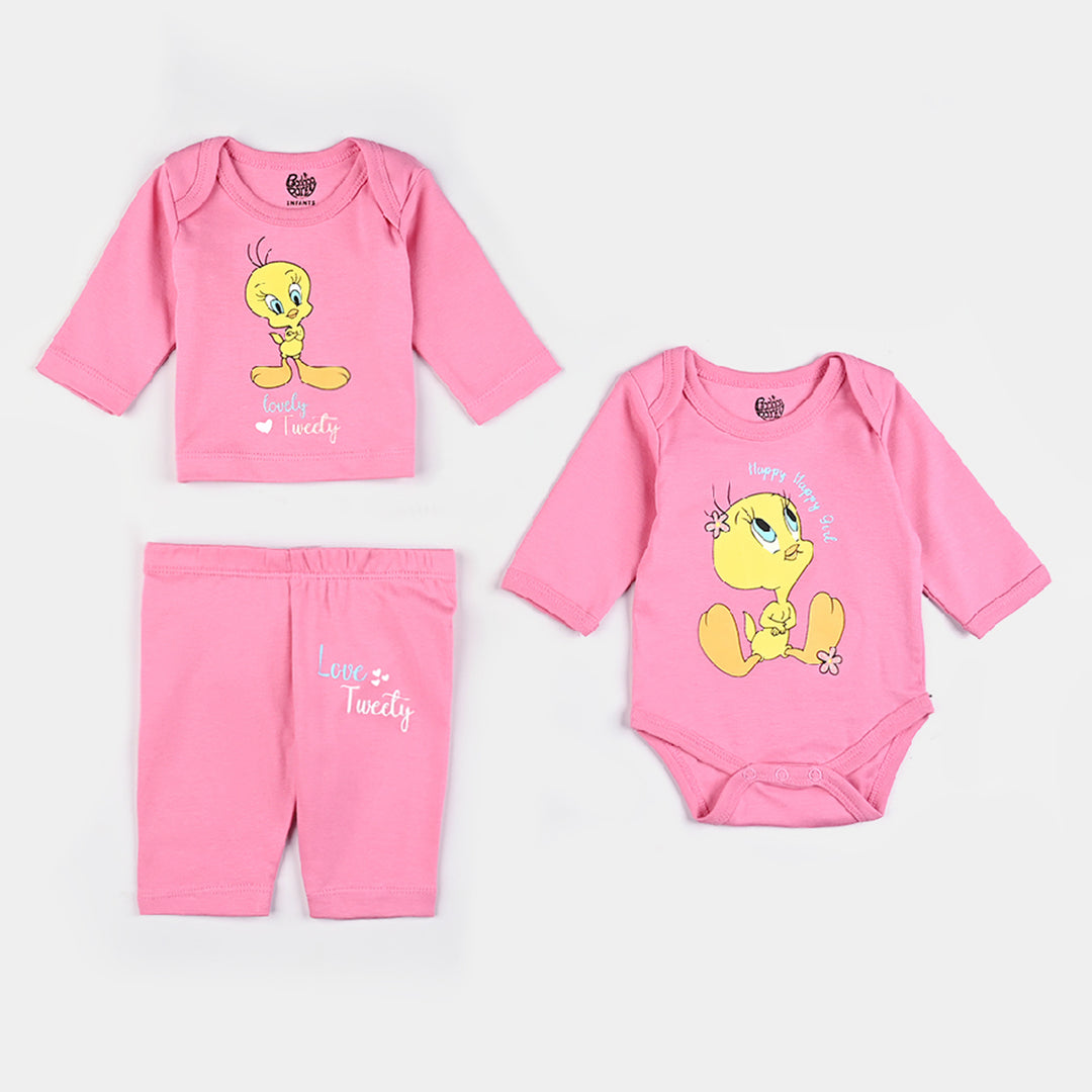 Infant Girls Cotton Interlock 7 Piece Set Character-Pink