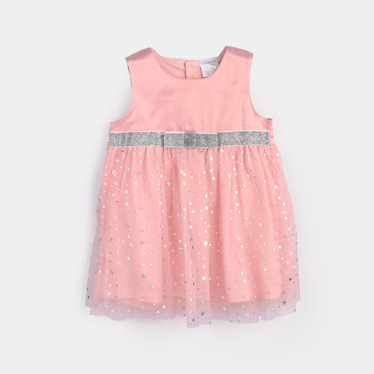 Infant Girls Cotton Interlock Frock Fancy-Grey/Pink
