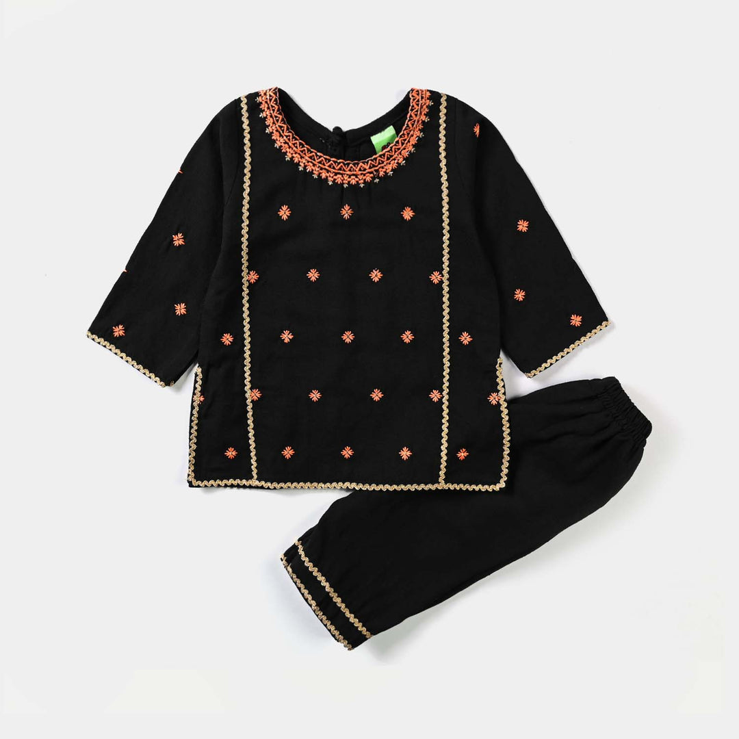 Infant Girls CVC EMB 2PCs Suit Cutie pie-BLACK