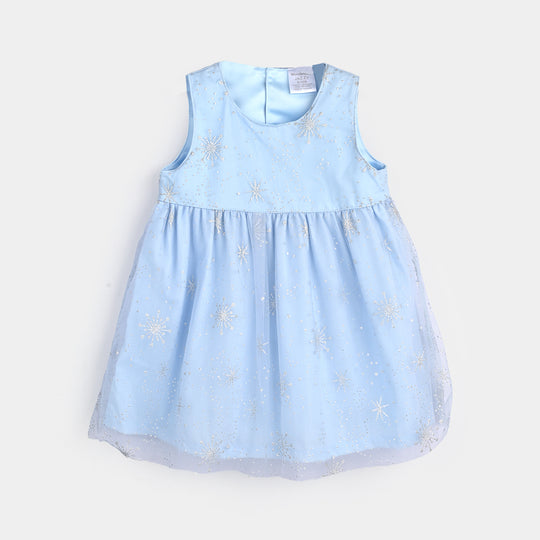 Infant Girls Cotton Interlock Frock Fancy Suit-Blue/Pink