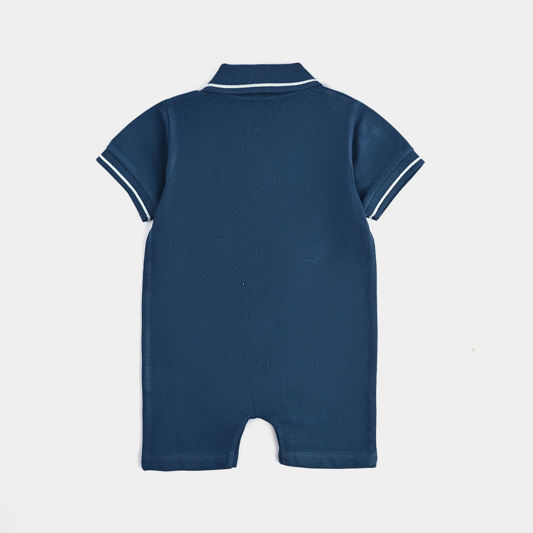 Infant Boys Jumbo Pique Knitted Romper Smile-Blue