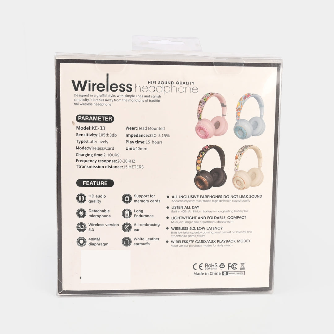KE-33 Wireless Headphones – Graffiti Design