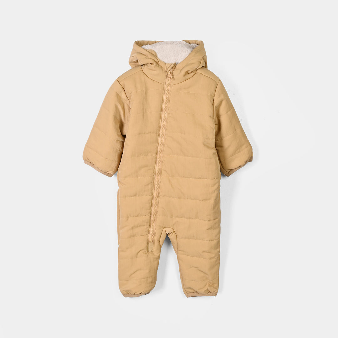 Infant Girls Puffer Romper Hooded Baby-BROWN