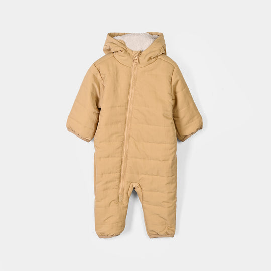 Infant Girls Puffer Romper Hooded Baby-BROWN