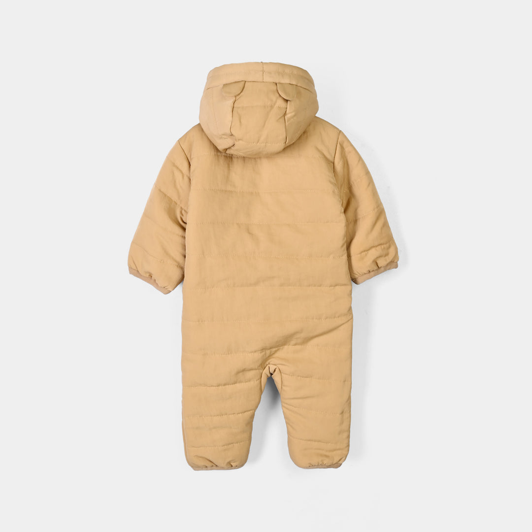 Infant Girls Puffer Romper Hooded Baby-BROWN
