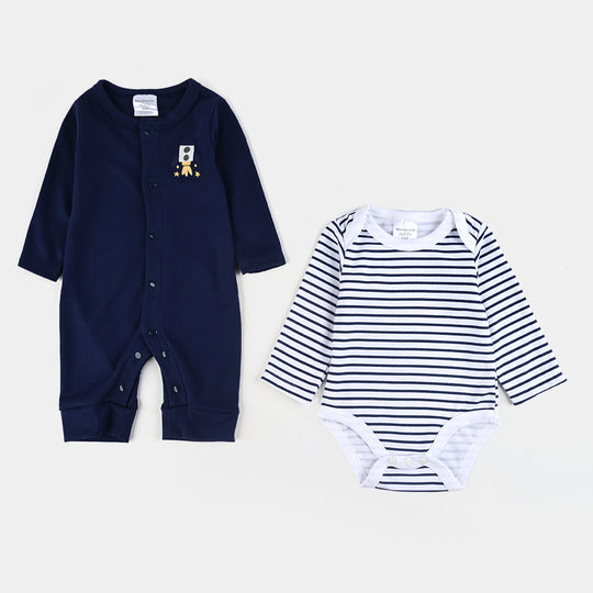Infant Boys Cotton Interlock 5 PC Set-Navy/Stripe
