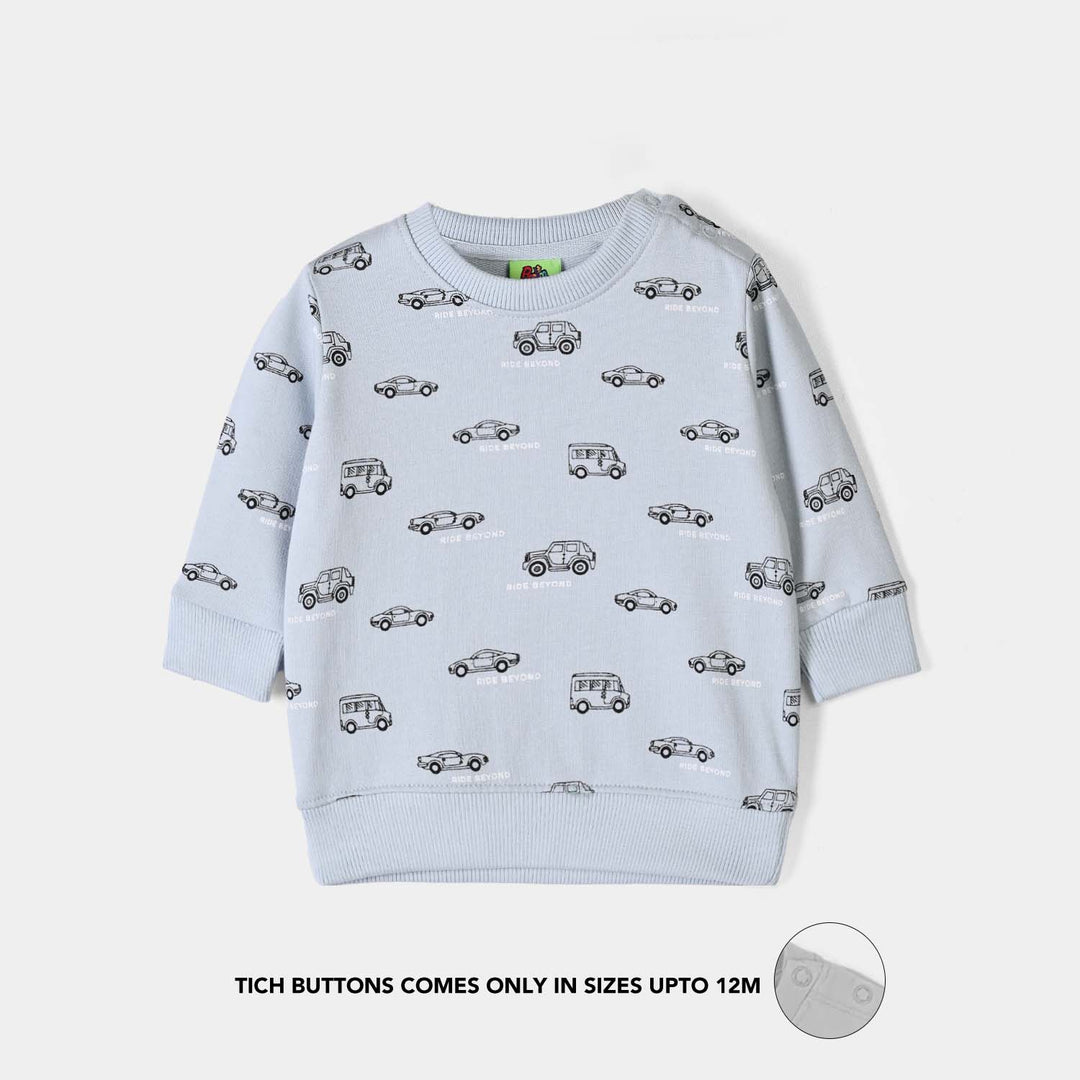 Infant Boys Cotton Terry Sweat Shirt Cars-Blue.Fog