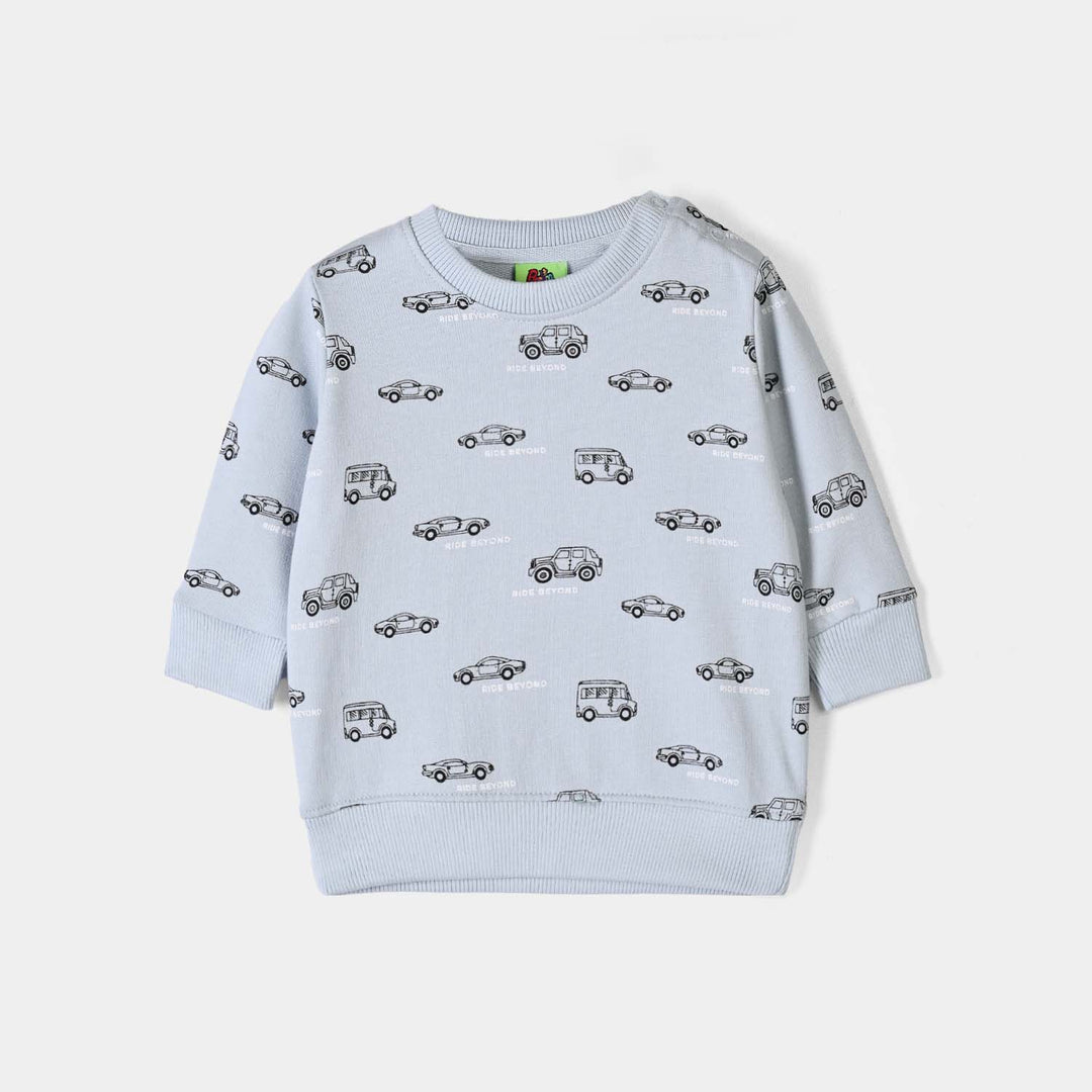 Infant Boys Cotton Terry Sweat Shirt Cars-Blue.Fog